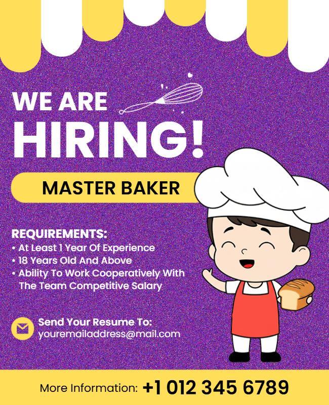 Master Baker Job Hiring Advertisement Flyer Template
