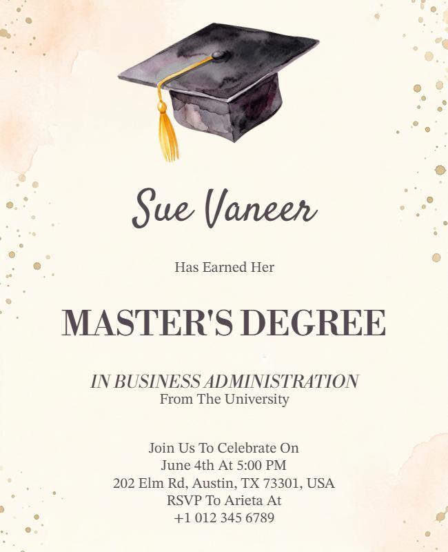 Master's Degree Achievement Event Invitation Flyer Template