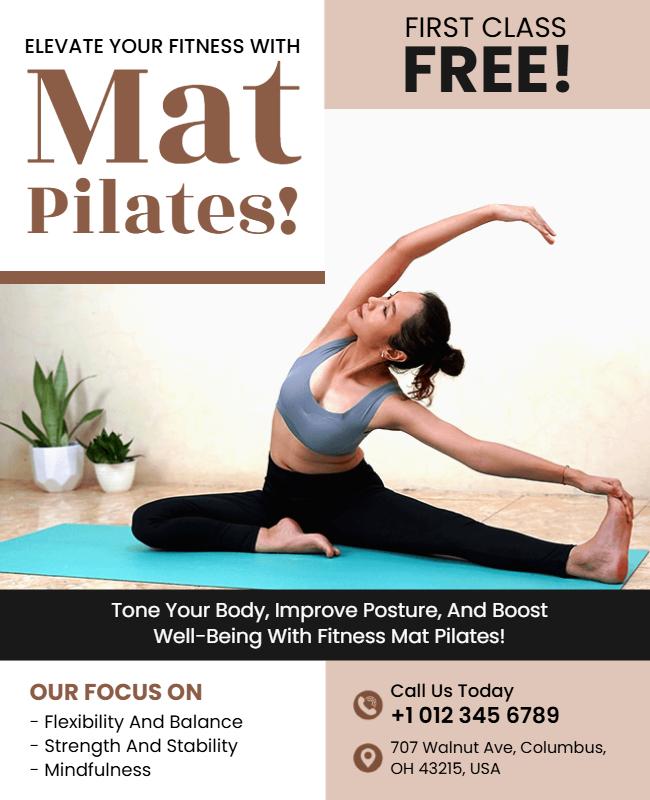 Mat Pilates Fitness Class Promotion Flyer Template