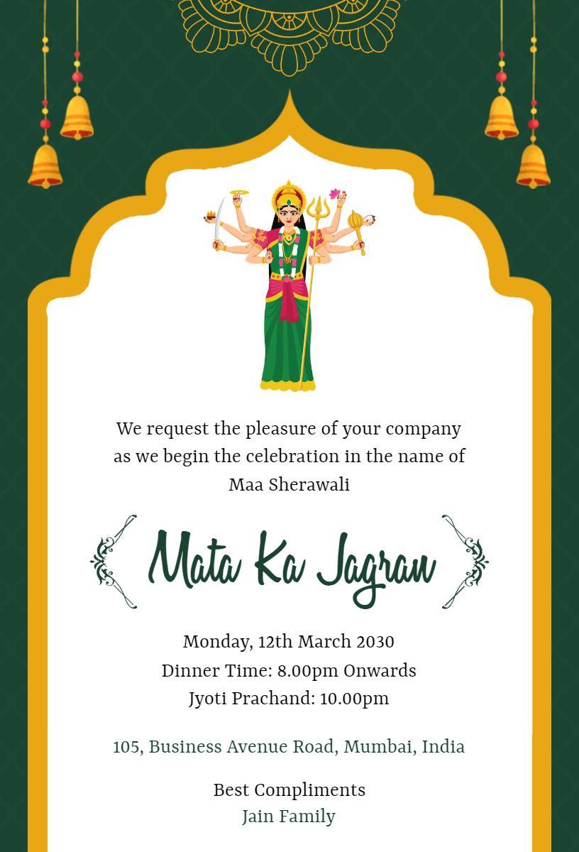 Mata Ka Jagran Celebration Pooja Invitation Template