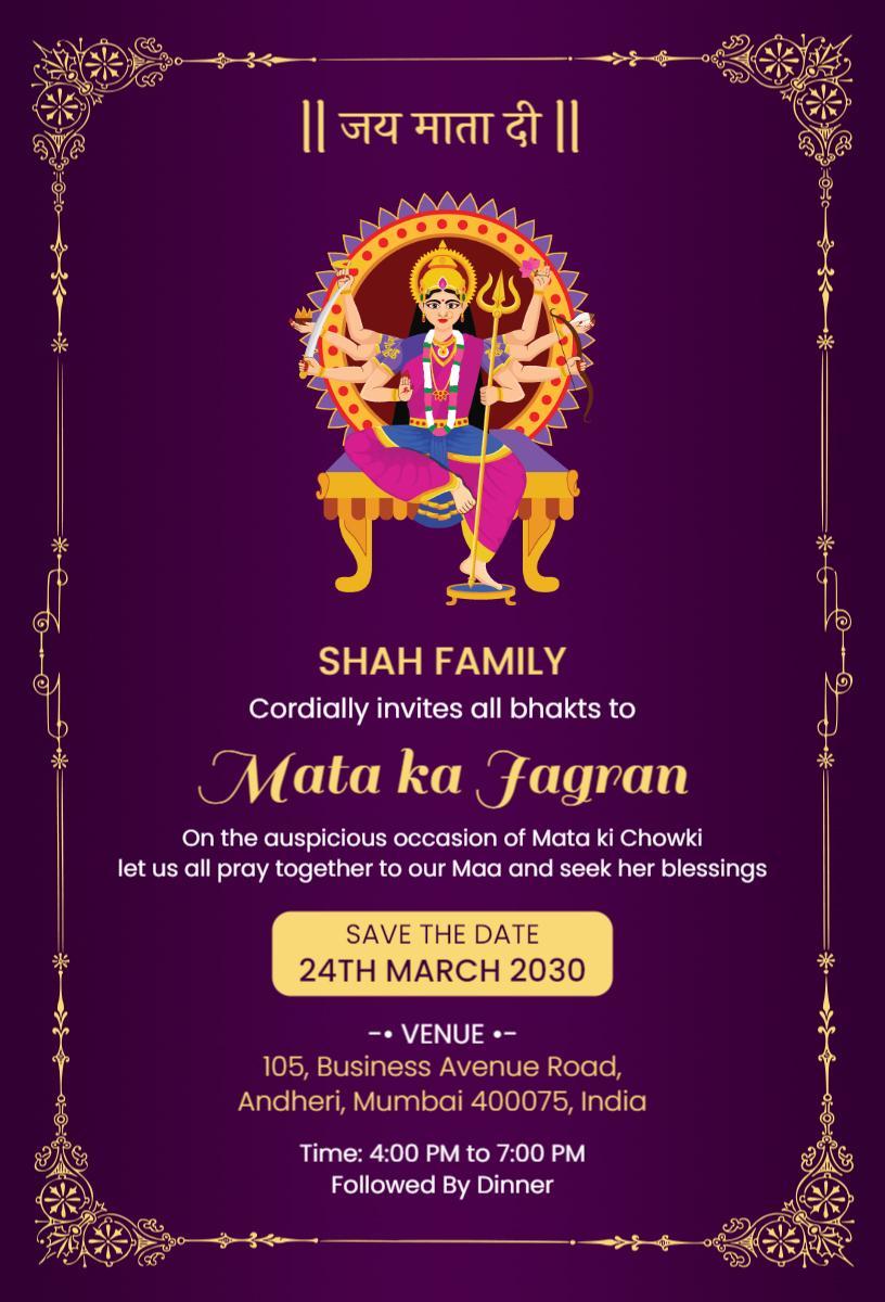 Mata ka Jagran Spiritual Pooja Celebration Invitation Template