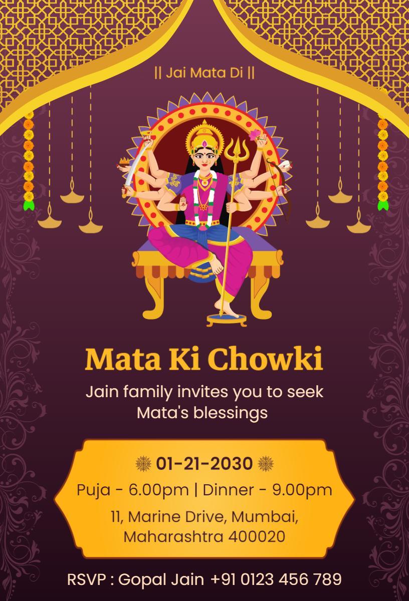 Mata Ki Chowki Divine Blessing Pooja Invitation Template