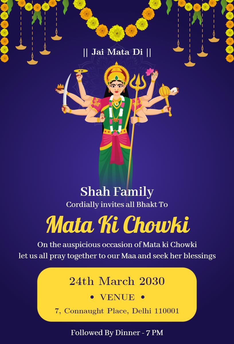 Mata Ki Chowki Pooja Family Gathering Invitation Template
