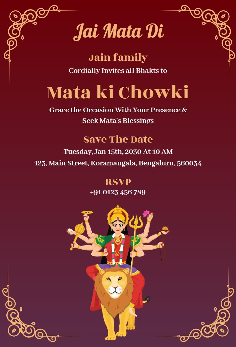 Mata ki Chowki Spiritual Pooja Ceremony Invitation Template