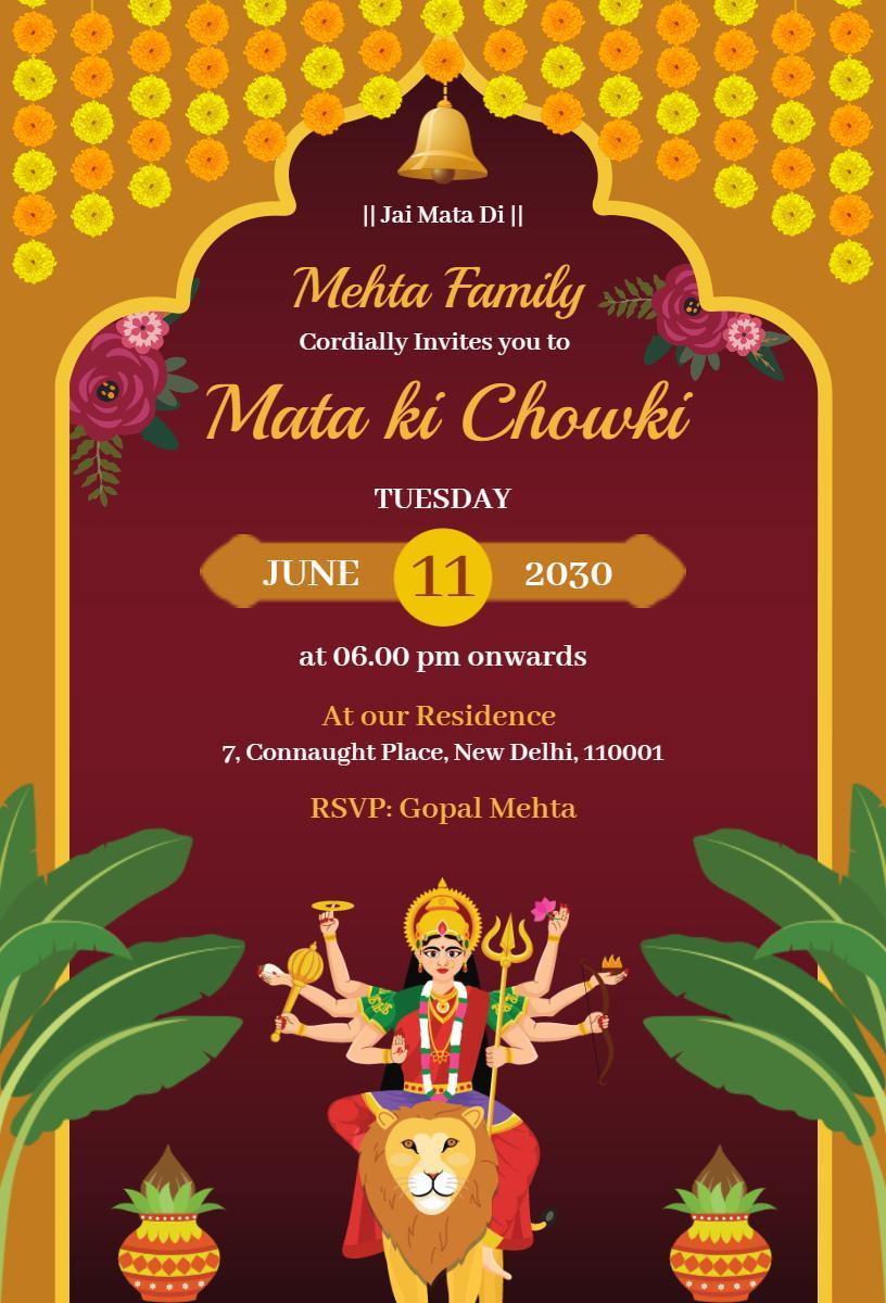Mata Ki Chowki Traditional Pooja Celebration Invitation Template