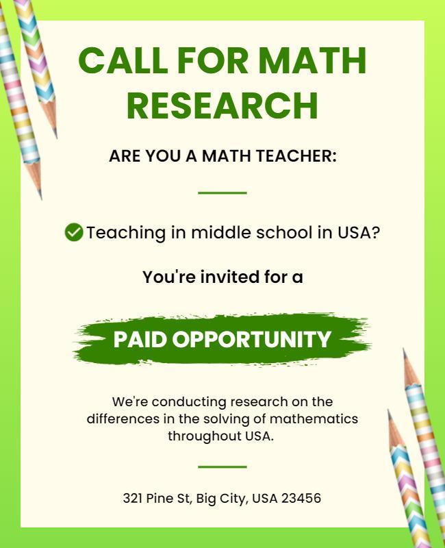 Math Teacher Research Opportunity Flyer Template