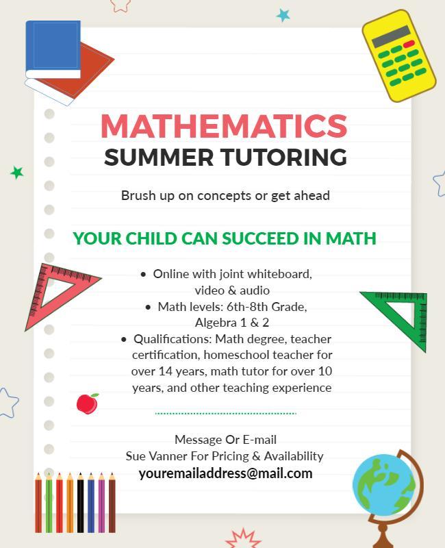 Mathematics Summer Tutoring Program Flyer Template