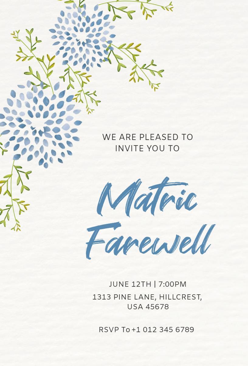 Matric Farewell Elegant Floral Celebration Invitation Template
