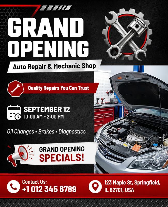 Mechanic Shop Grand Opening Flyer Template