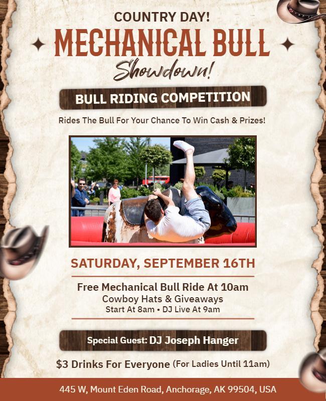 Mechanical Bull Riding Competition Event Flyer Template