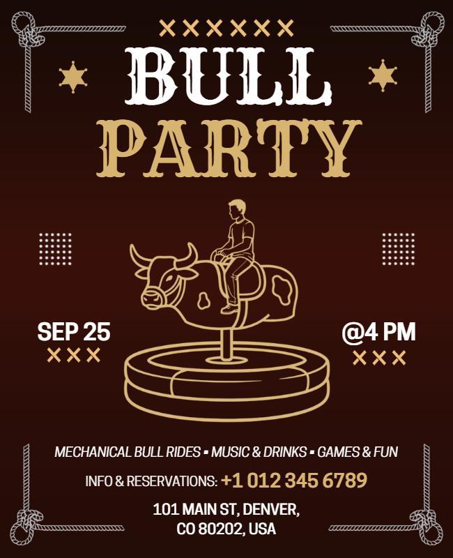Mechanical Bull Riding Party Poster Template
