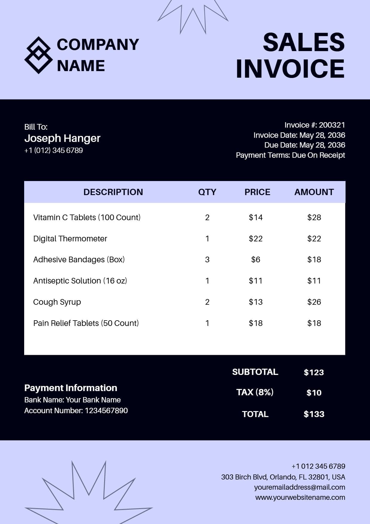 Medical Supplies Itemized Billing with Tax Sales Invoice Template