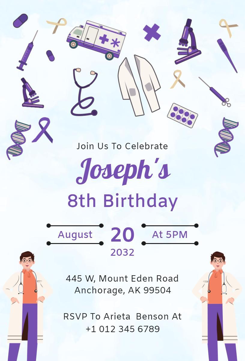 Medical Theme 8th Birthday Celebration Invitation Template