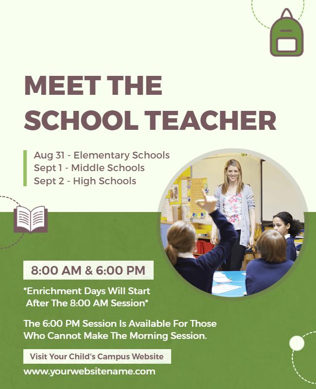 Modern Green Meet the School Teacher Information Flyer Template