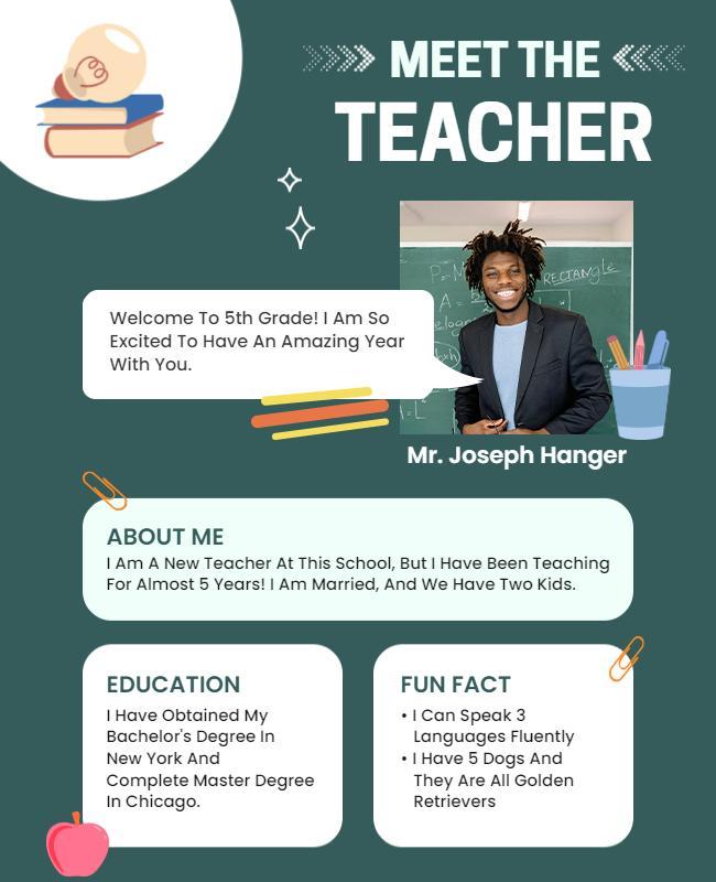 Fun Colorful Meet the Teacher Introduction Flyer Template