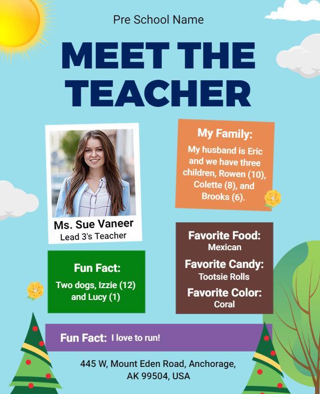 Meet the Teacher Preschool Introduction Flyer Template