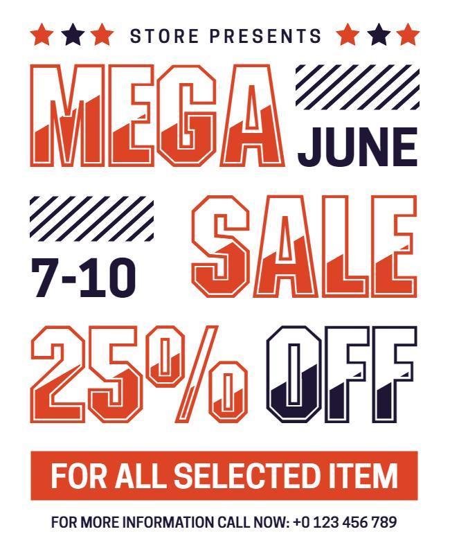 Bold Red and Blue Mega June Sale Discount Flyer Template