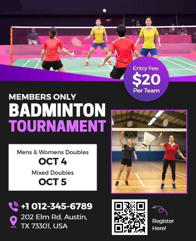 Members Only Badminton Tournament Flyer Template