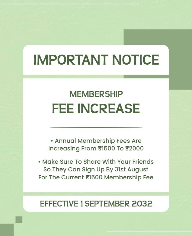 Membership Fee Increase Announcement Flyer Template