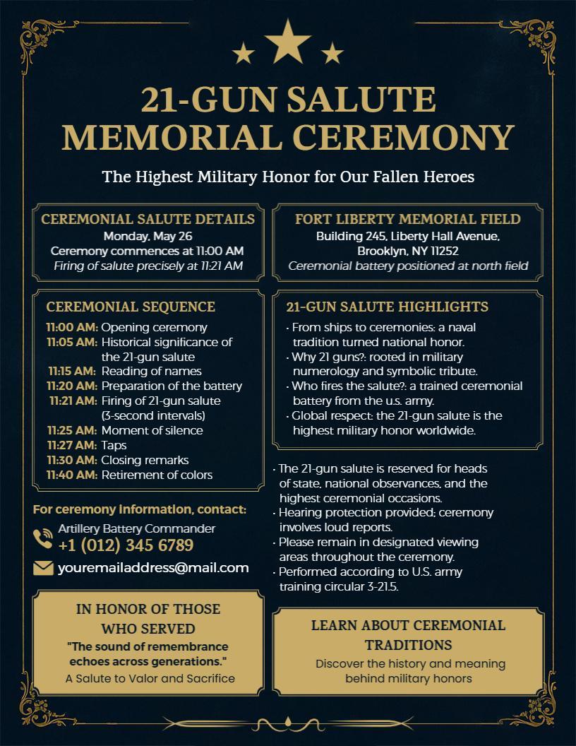 Memorial 21-Gun Salute Ceremony Flyer Template