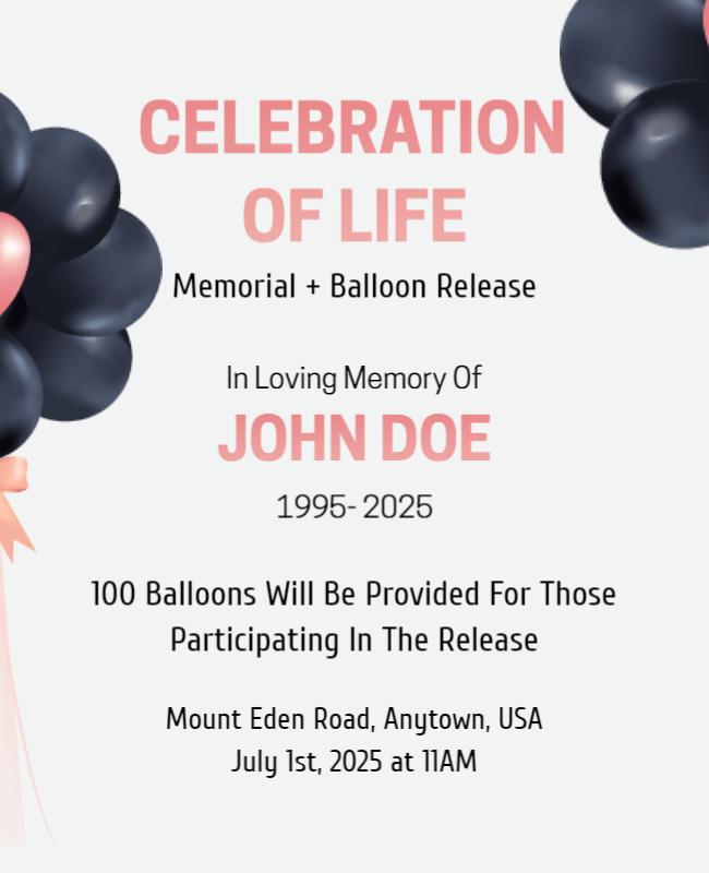 Elegant Black and Pink Celebration of Life Flyer Template