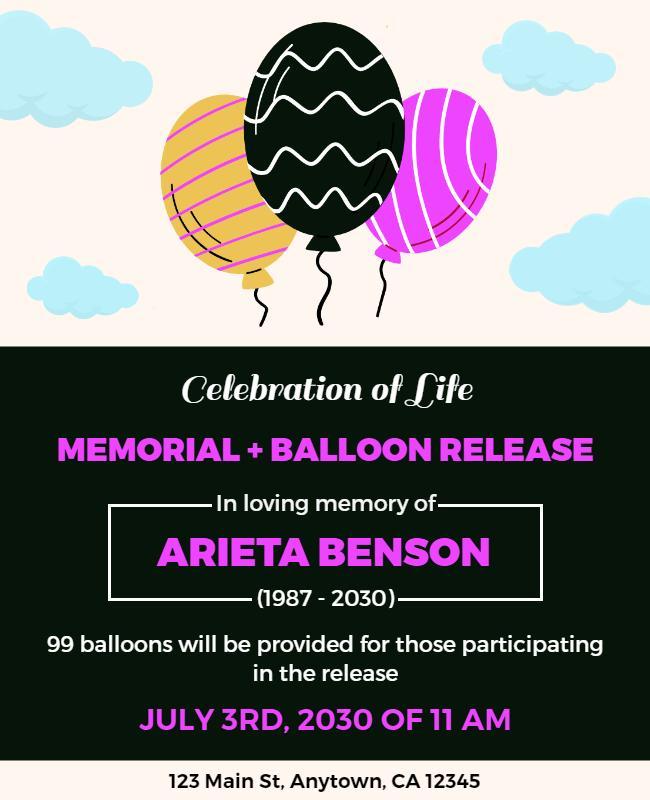 Memorial Balloon Release Celebration Flyer Template