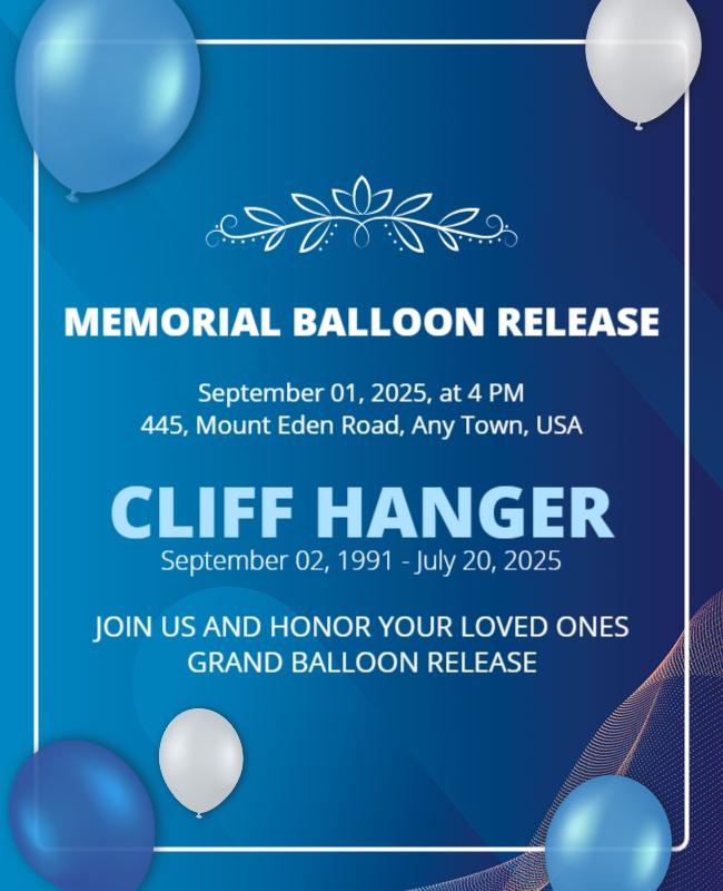 Elegant Blue Memorial Balloon Release Event Flyer Template