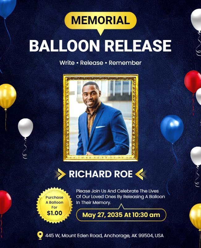 Elegant Blue Memorial Balloon Release Gathering Flyer Template