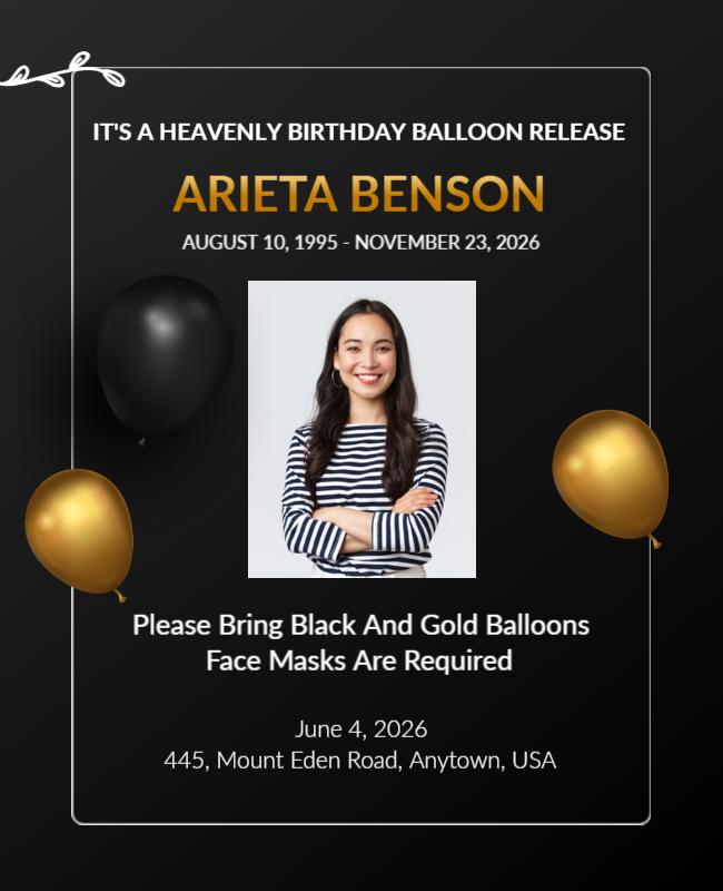 Elegant Black and Gold Balloon Release Birthday Flyer Template