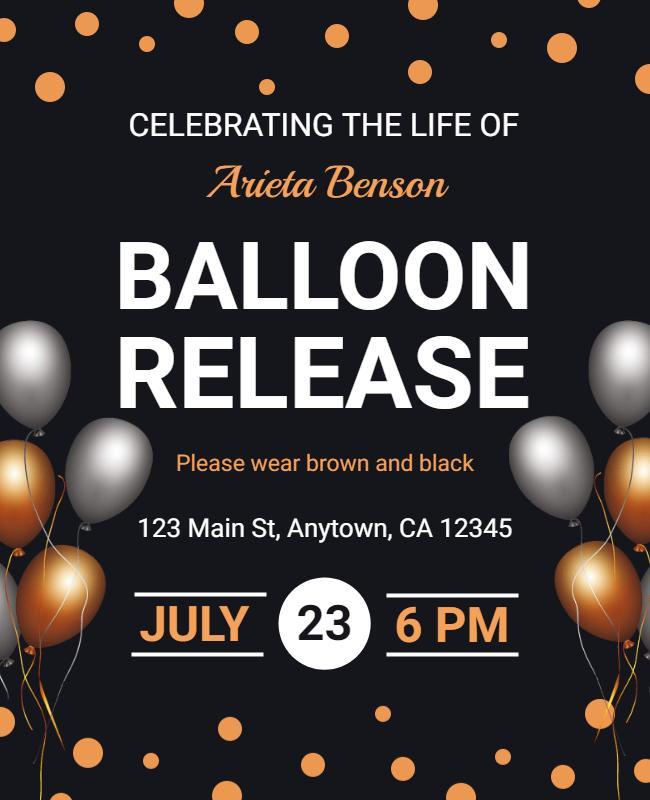 Elegant Black and Gold Balloon Release Memorial Flyer Template