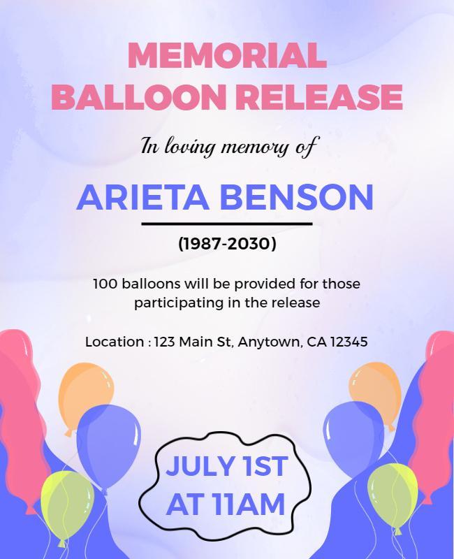 Soft Pastel Memorial Balloon Release Ceremony Flyer Template