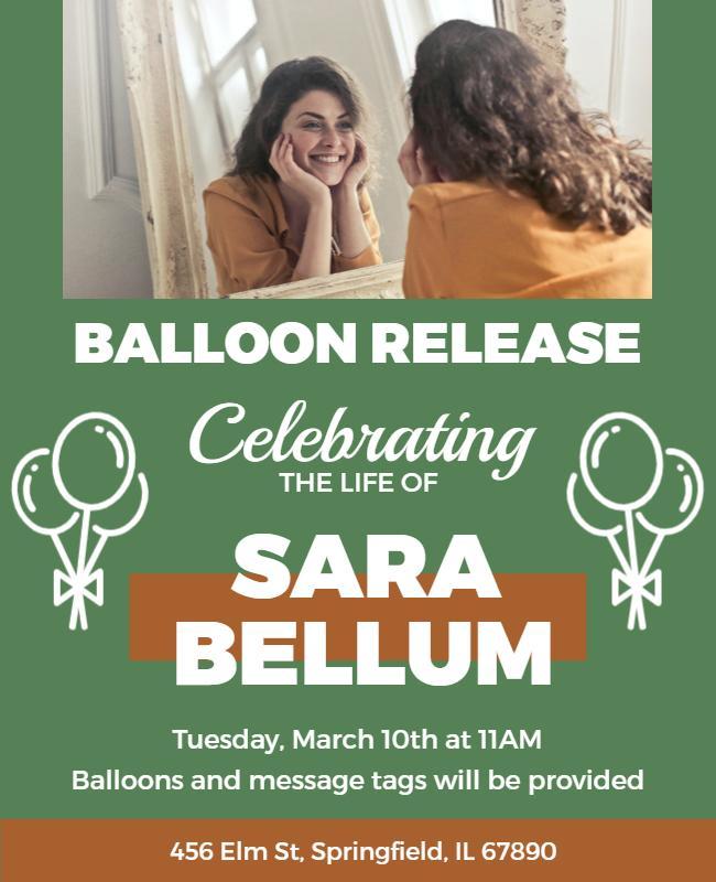 Warm Green Balloon Release Celebration of Life Flyer Template