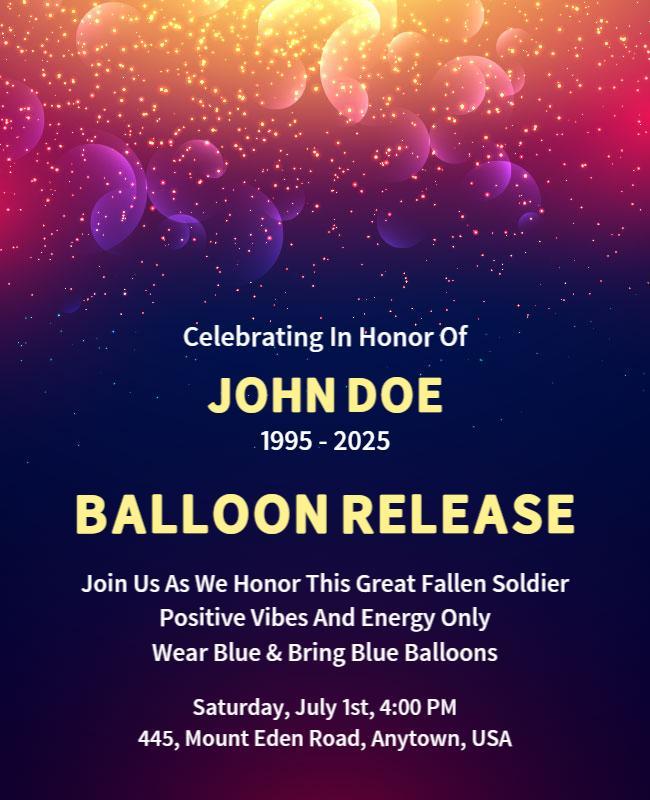 Vibrant Cosmic Purple Balloon Release Memorial Flyer Template