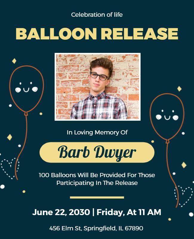 Cheerful Balloon Release Celebration of Life Flyer Template