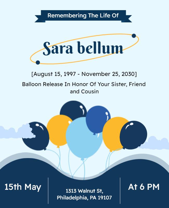 Sky Blue Balloon Release Memorial Tribute Flyer Template