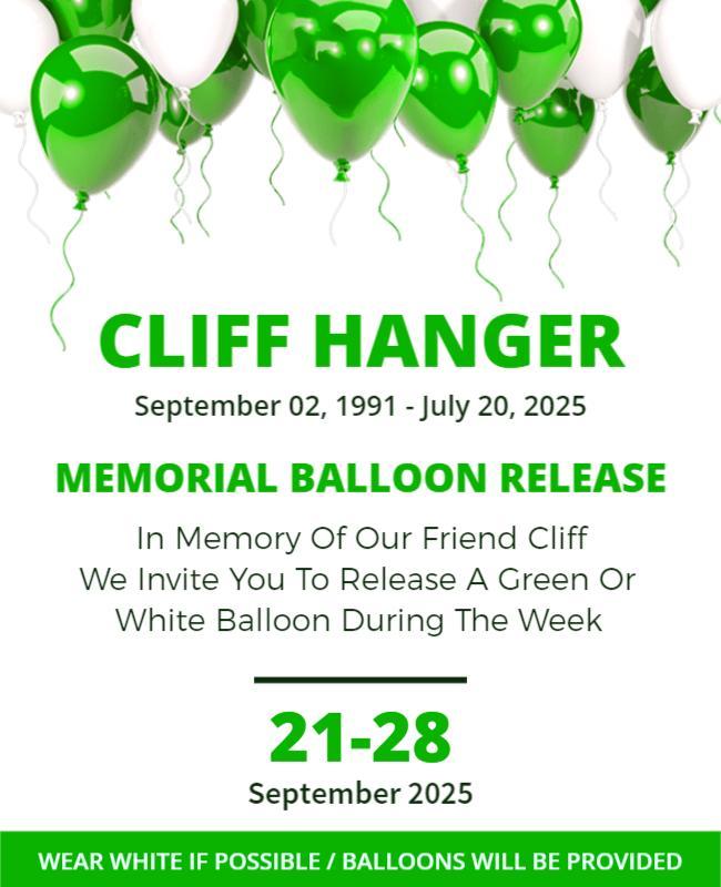 Vibrant Green and White Memorial Balloon Release Flyer Template