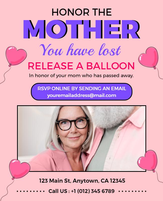 Pastel Pink Balloon Release Memorial Event Flyer Template