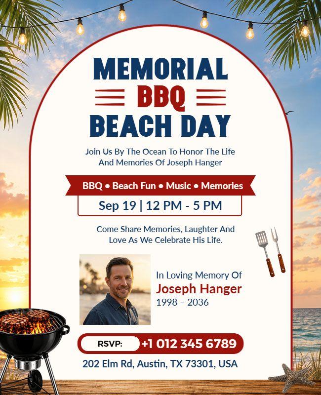 Memorial BBQ Beach Day Celebration Flyer Template