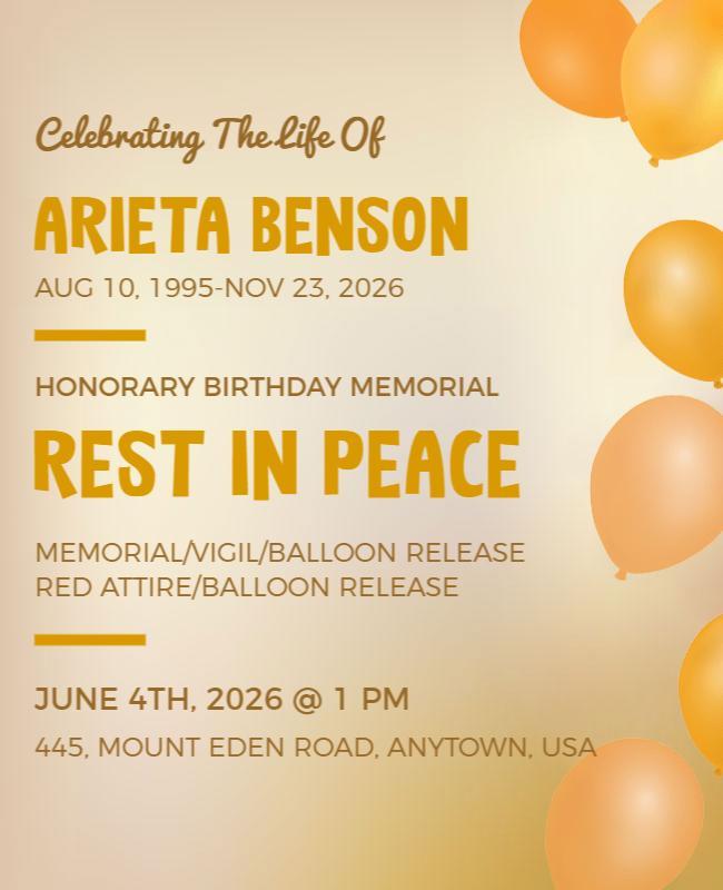 Memorial Celebration and Balloon Release Flyer Template