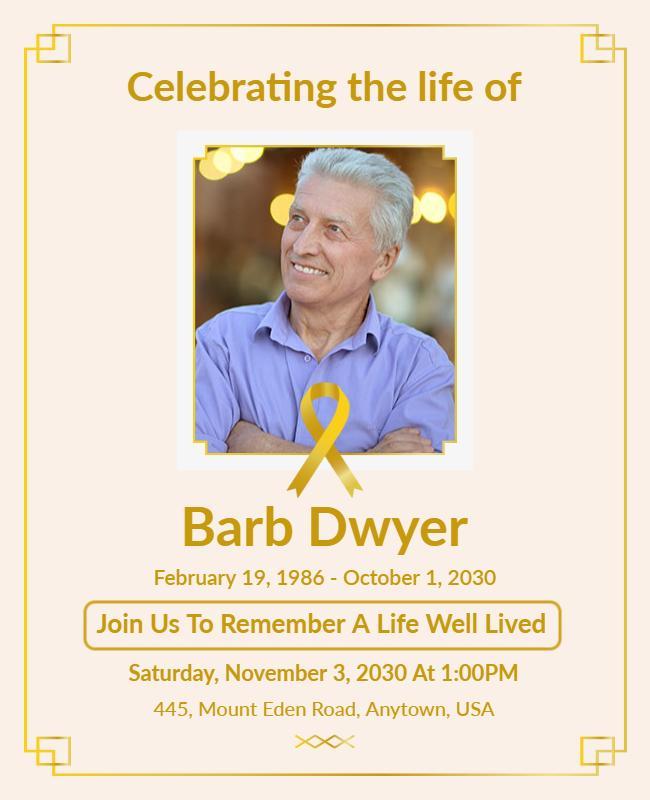 Elegant Yellow Celebration of Life Memorial Flyer Template