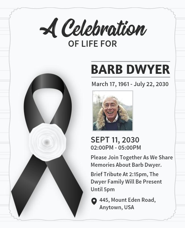 Elegant Black and White Celebration of Life Flyer Template