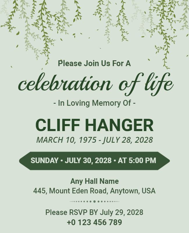 Delicate Green Floral Celebration of Life Flyer Template