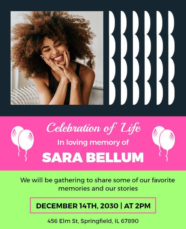 Colorful Fun Celebration of Life Memorial Flyer Template