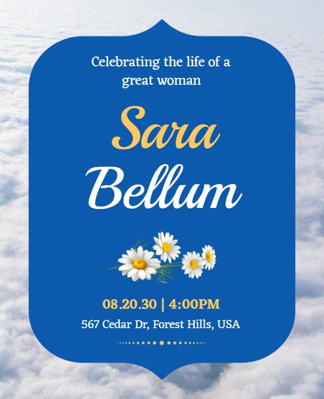 Charming Floral Blue Celebration of Life Flyer Template