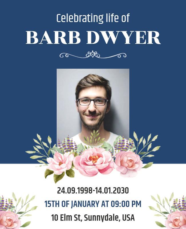 Elegant Floral Blue Memorial Celebration Flyer Template