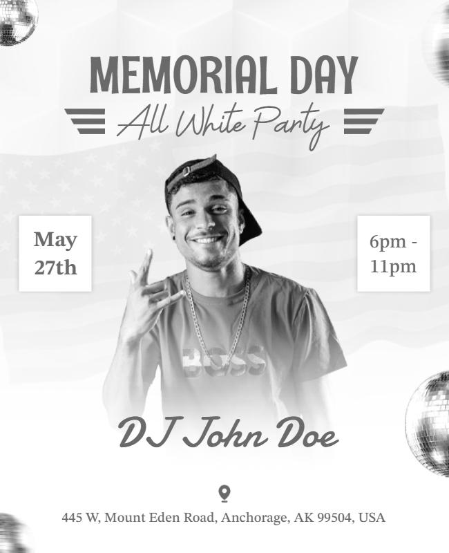 Memorial Day All White Party Celebration Flyer Template