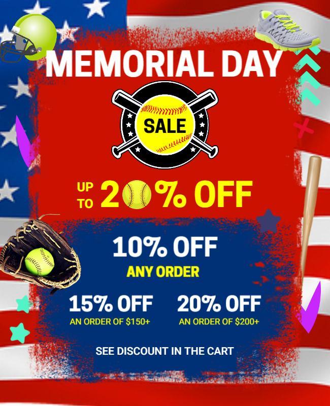 Memorial Day Baseball Discount Sale Flyer Template