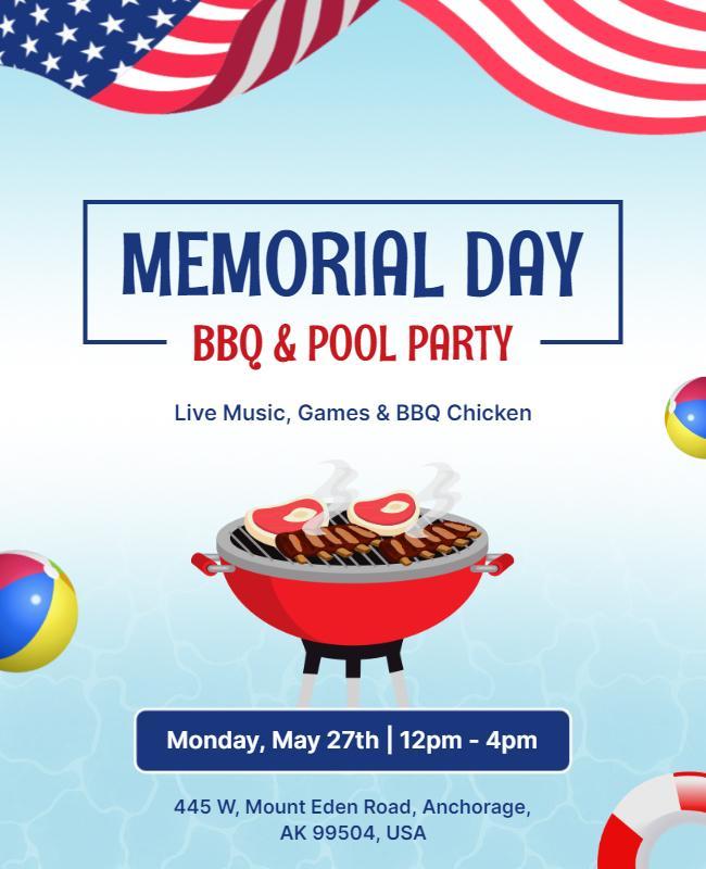 Memorial Day Bbq and Pool Party Flyer Template