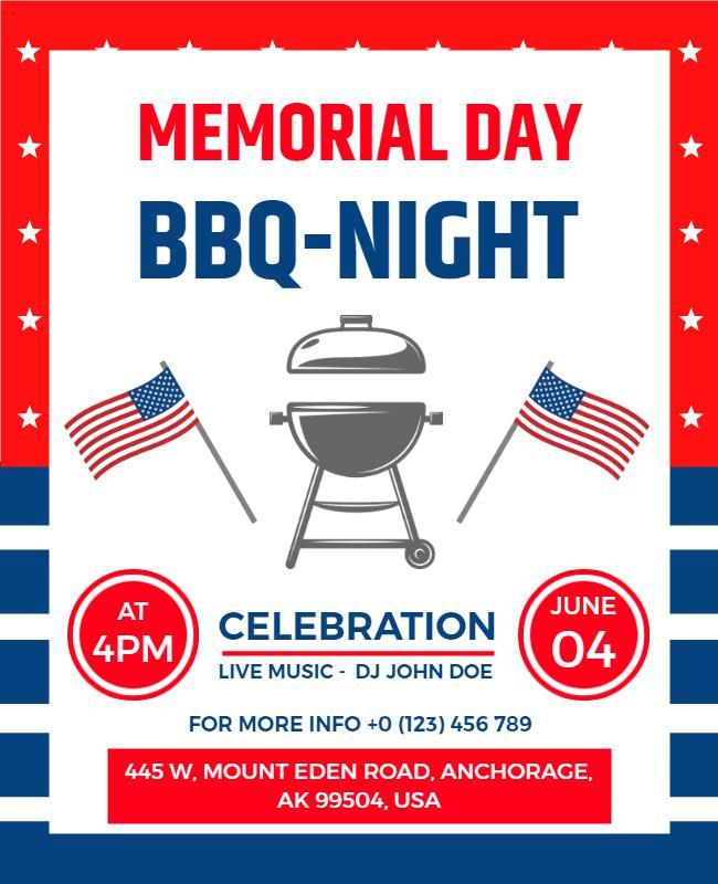 Memorial Day Bbq Night Celebration Flyer Template