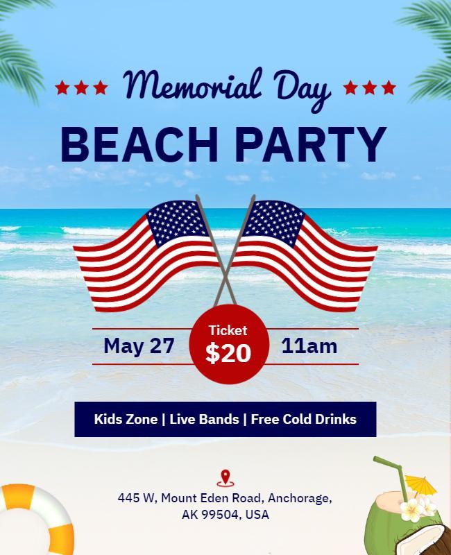 Memorial Day Beach Party Celebration Flyer Template